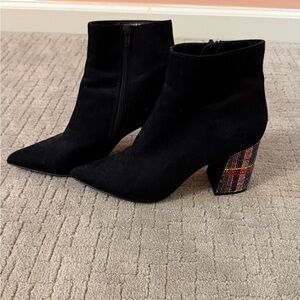 Betsey Johnson Black Ankle Boots with Multicolor Heel